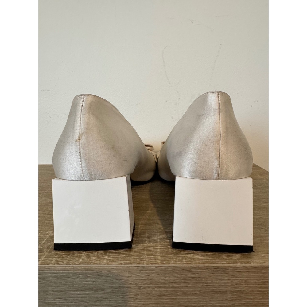 Vintage Giuseppe Zanotti Ivory Satin Square Toe Bow Block Heel Pumps Size 36.5 - Picture 8 of 16